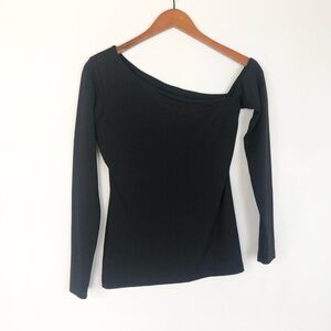 Susana Monaco Diagonal Neck Long Sleeve Top Black Stretch